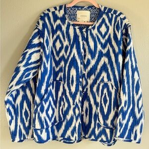 Blue and White Ikat Pattern Jacket by Anthropologie women’s size M
